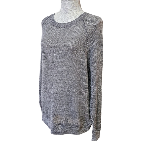 Eileen Fisher Gray Thermal Open Knit Crew Neck Long Sleeve Shirt Size Small - Picture 2 of 11